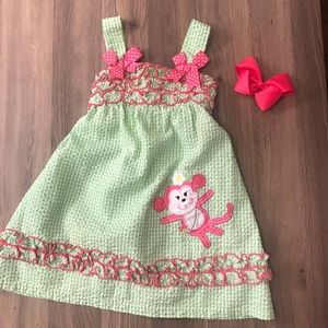 Rare Editions Green and Pink Monkey Dress 3T